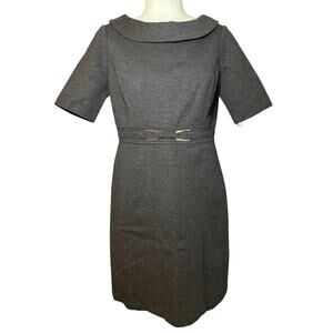 White House Black Market Woman Size 4 Gray Peter Pan Collar Stretch Pencil Dress